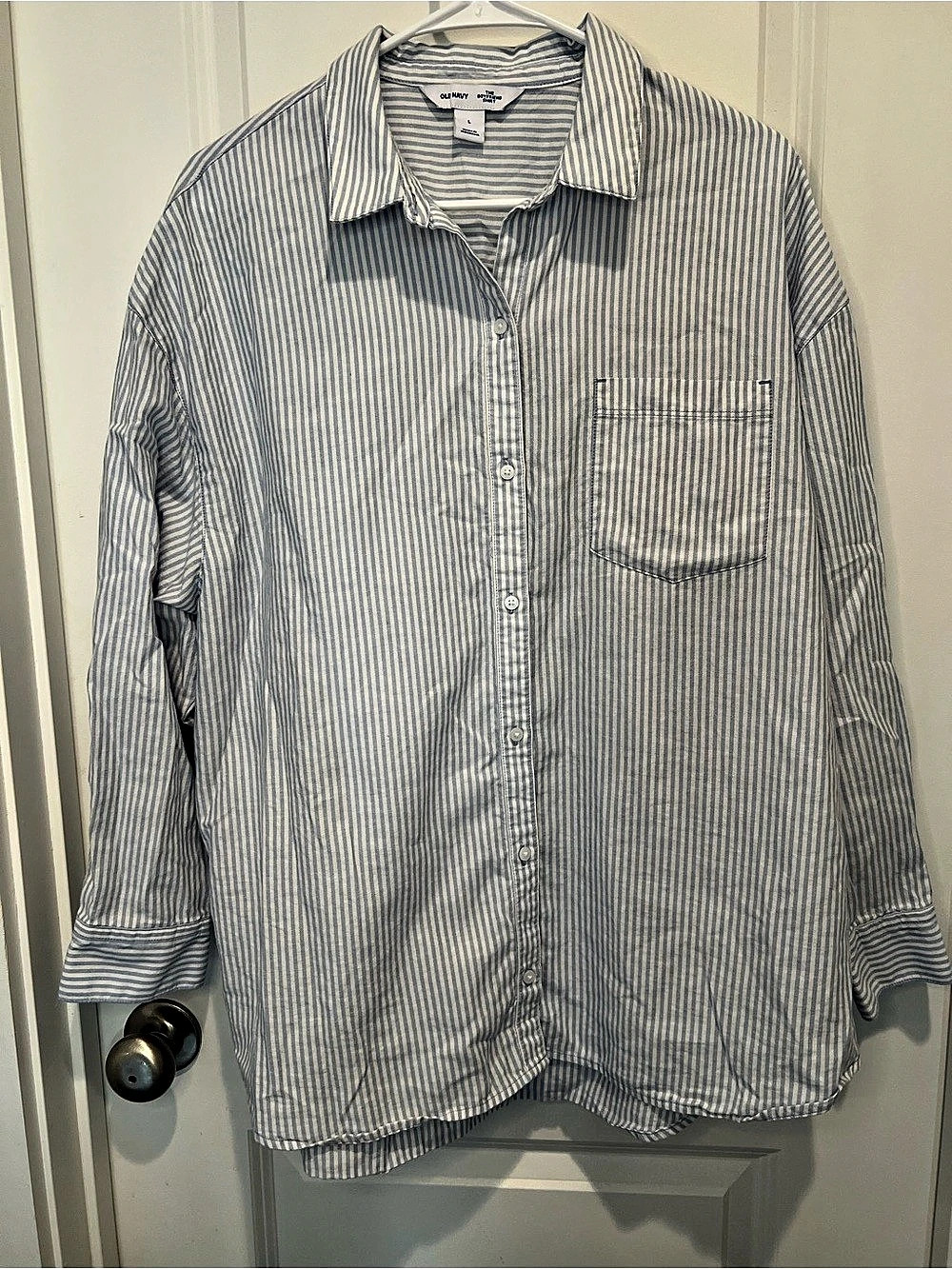 Old Navy Boyfriend Shirt Striped Cotton Shirt Size Large